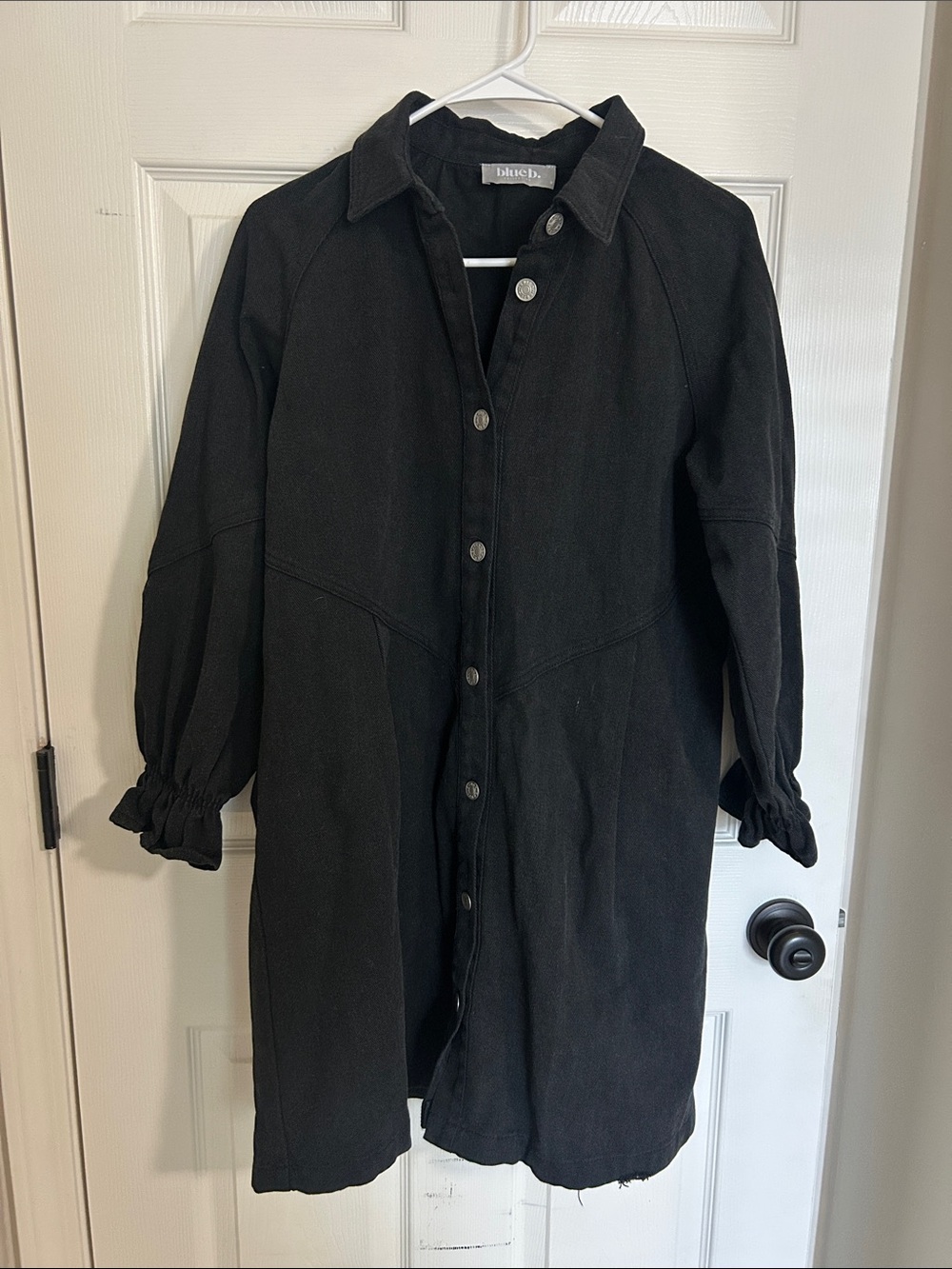 Black Button-Front Long Jacket Coat